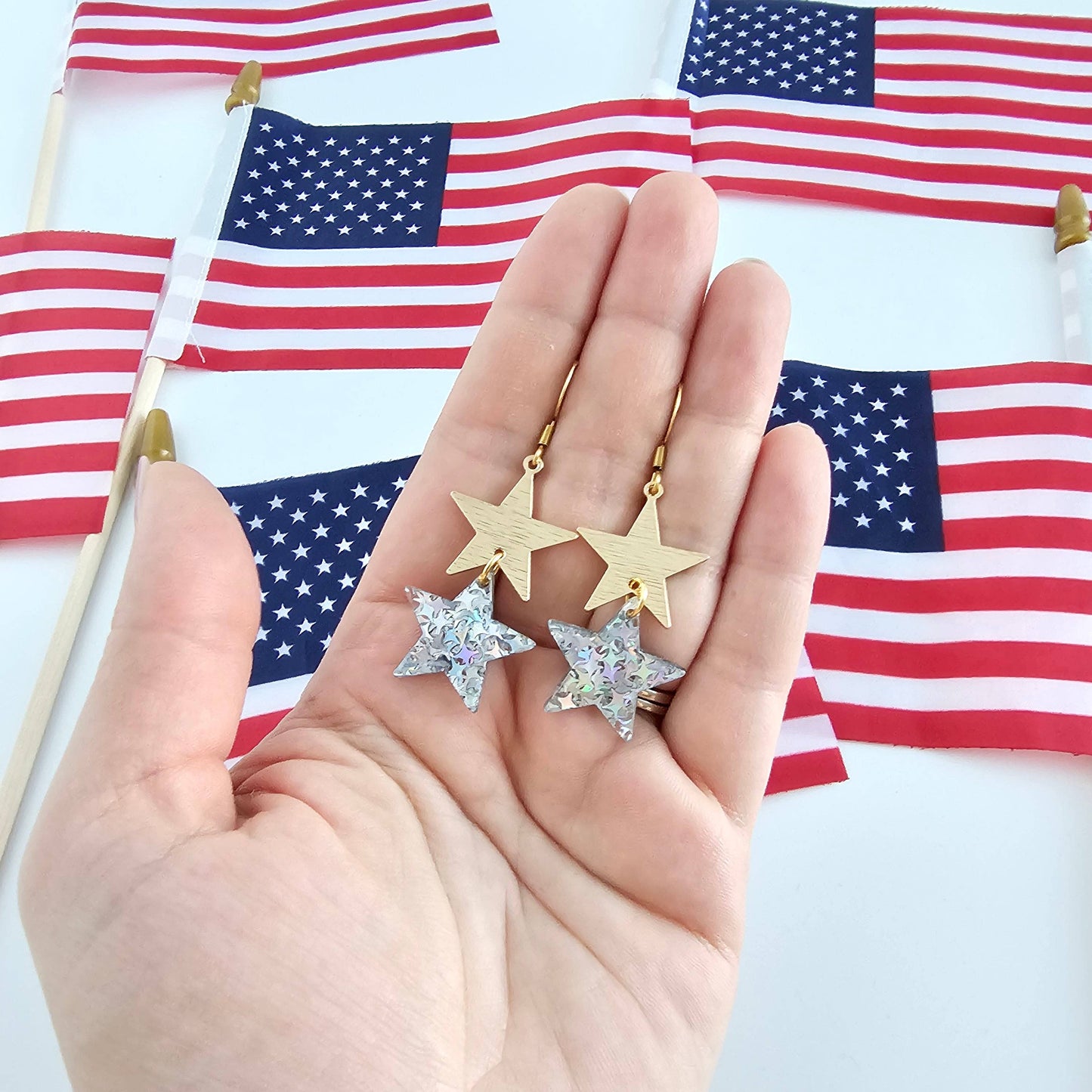 Starry Earrings - Silver Glitter // 4th of July Patriotic