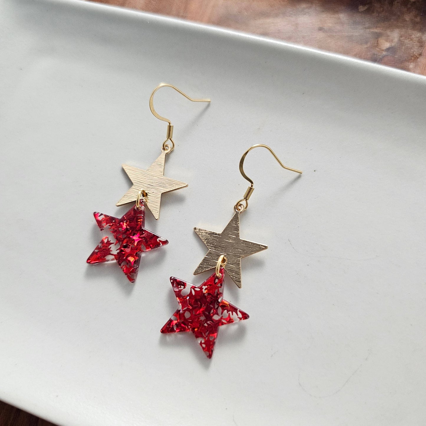 Starry Earrings - Red Glitter // 4th of July Patriotic
