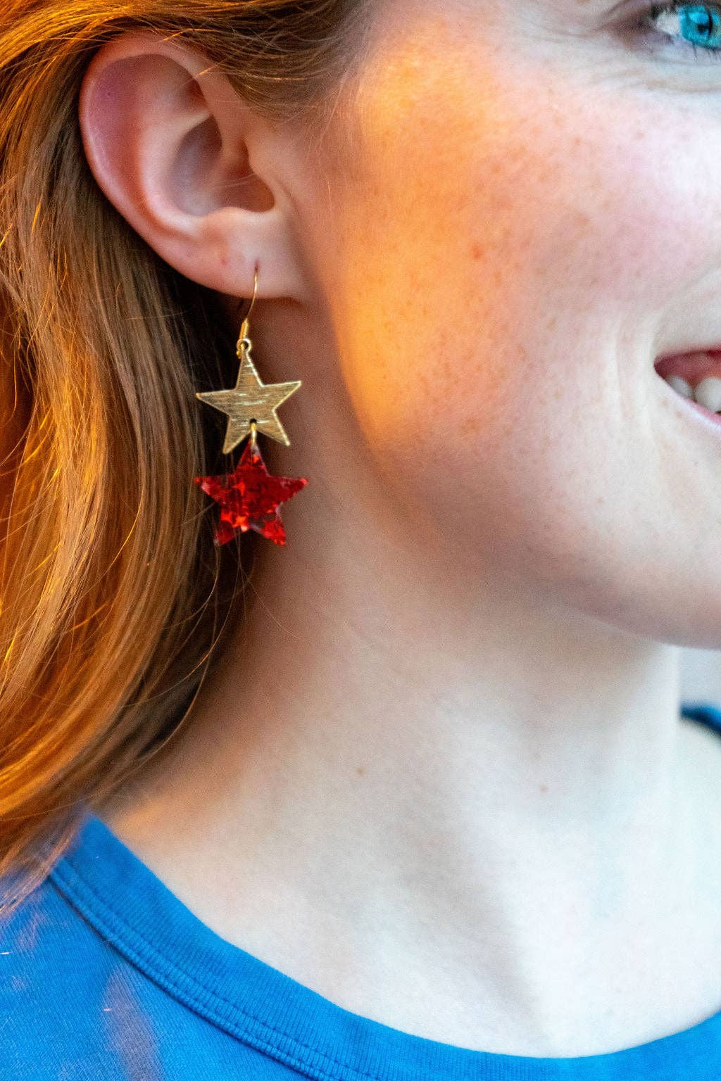 Starry Earrings - Red Glitter // 4th of July Patriotic