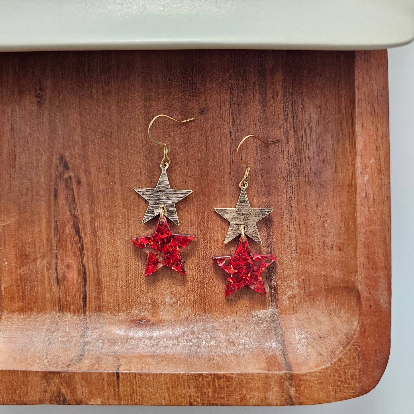 Starry Earrings - Red Glitter // 4th of July Patriotic