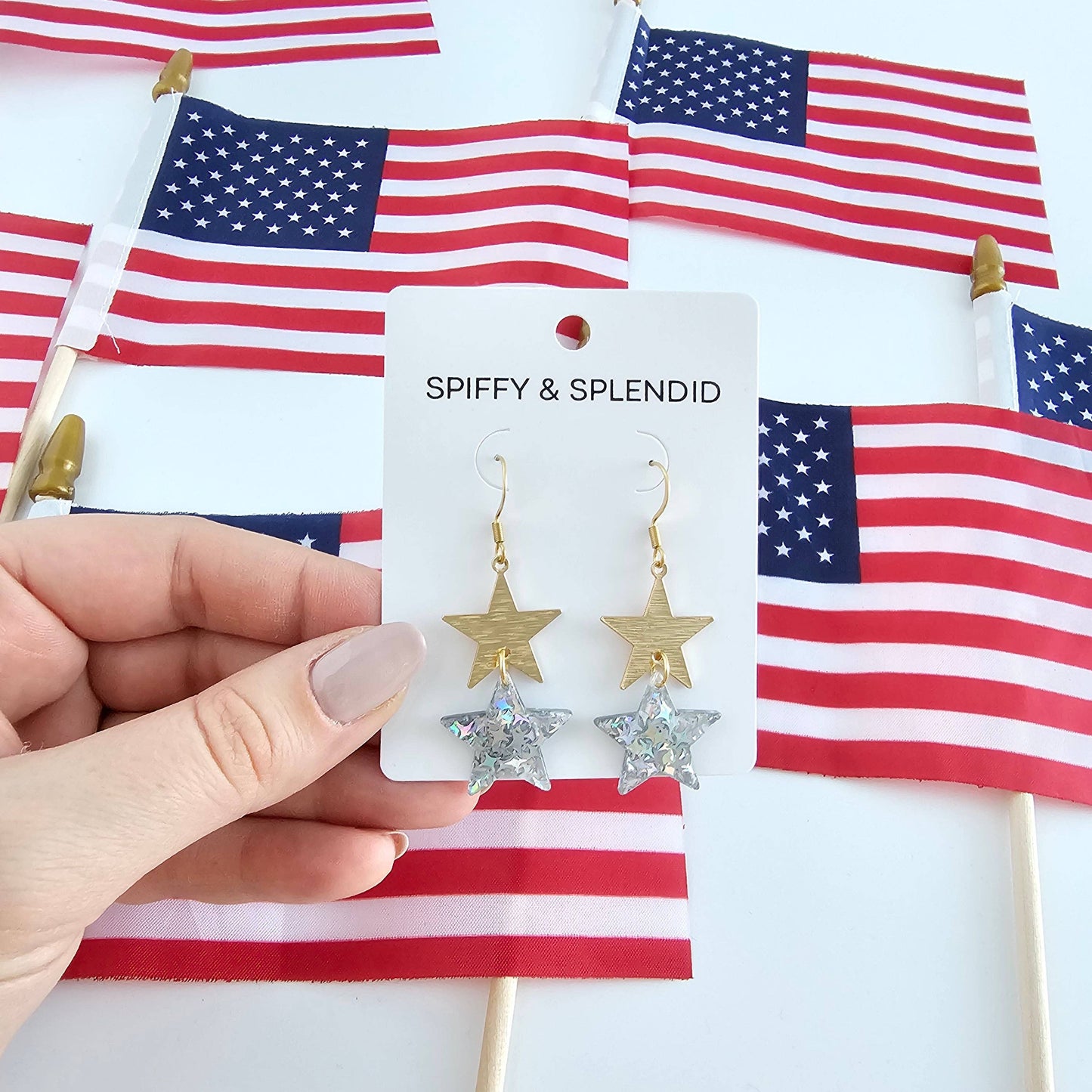 Starry Earrings - Silver Glitter // 4th of July Patriotic