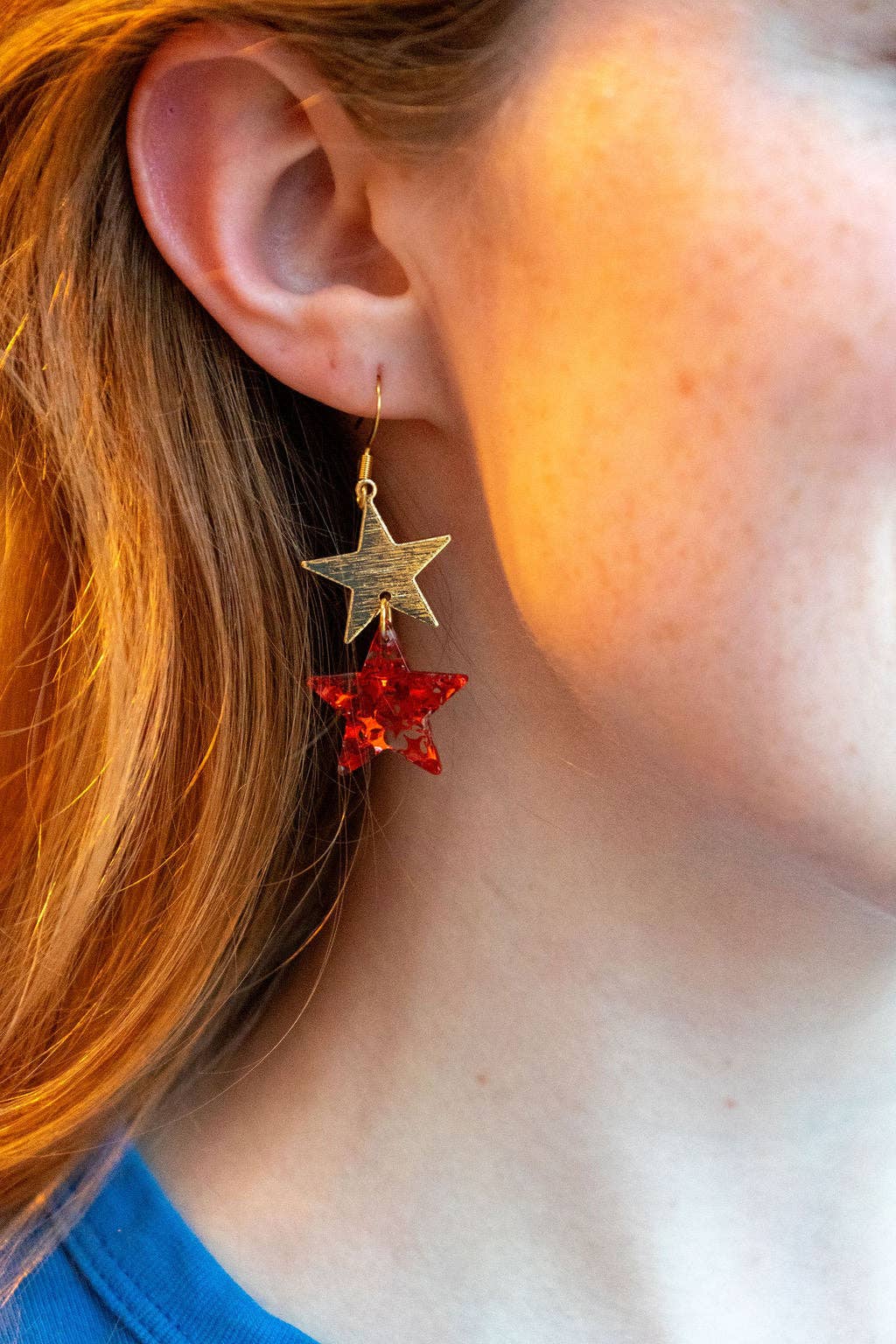 Starry Earrings - Red Glitter // 4th of July Patriotic