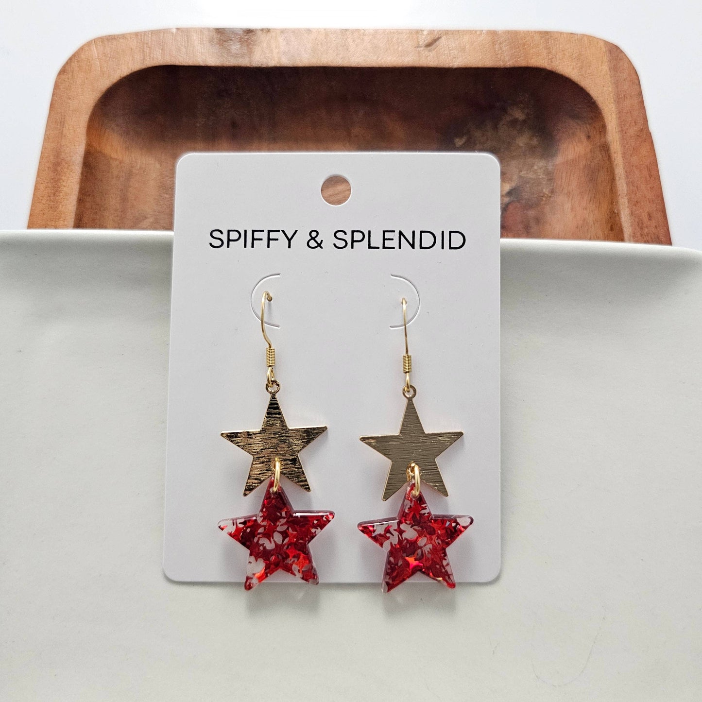 Starry Earrings - Red Glitter // 4th of July Patriotic