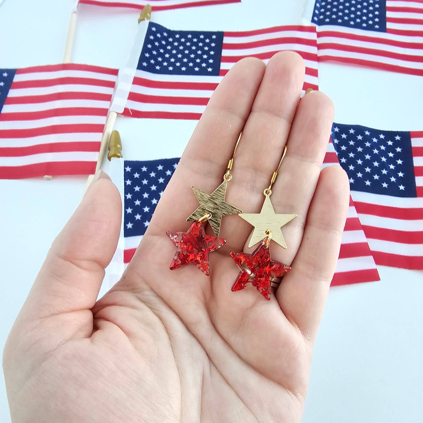 Starry Earrings - Red Glitter // 4th of July Patriotic