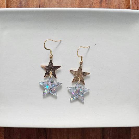 Starry Earrings - Silver Glitter // 4th of July Patriotic