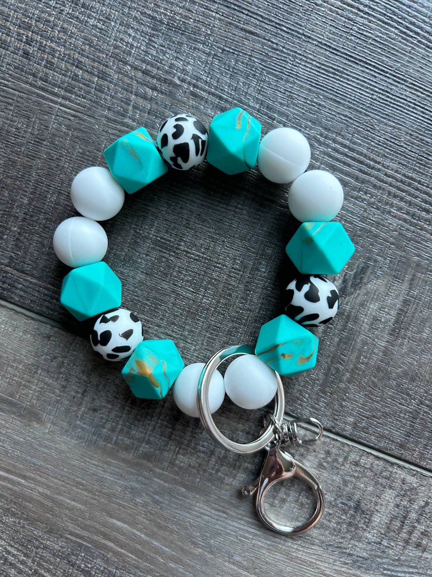 Turquoise Silicone Beaded Keychain Bracelet