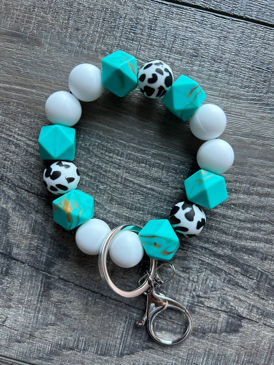 Turquoise Silicone Beaded Keychain Bracelet