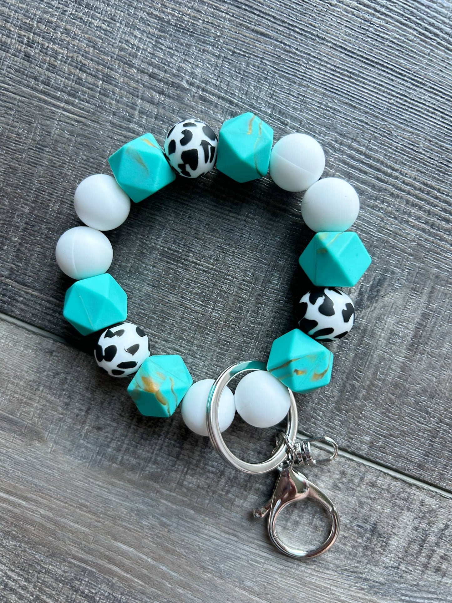 Turquoise Silicone Beaded Keychain Bracelet