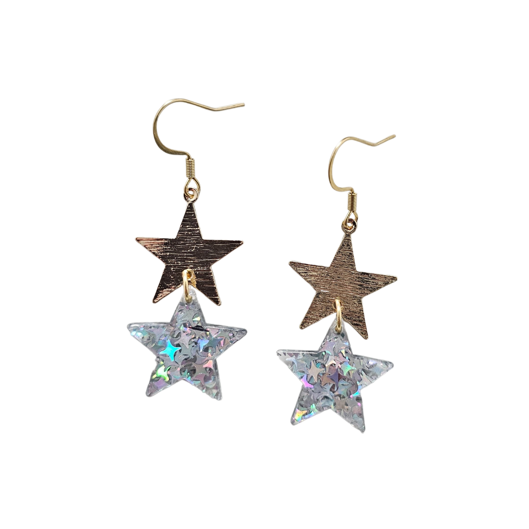 Starry Earrings - Silver Glitter // 4th of July Patriotic