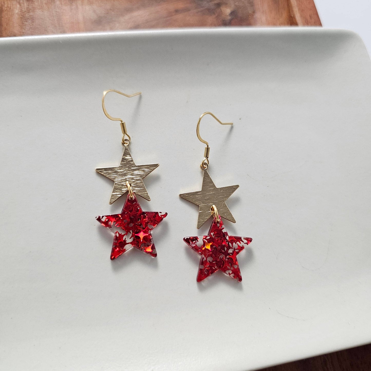 Starry Earrings - Red Glitter // 4th of July Patriotic