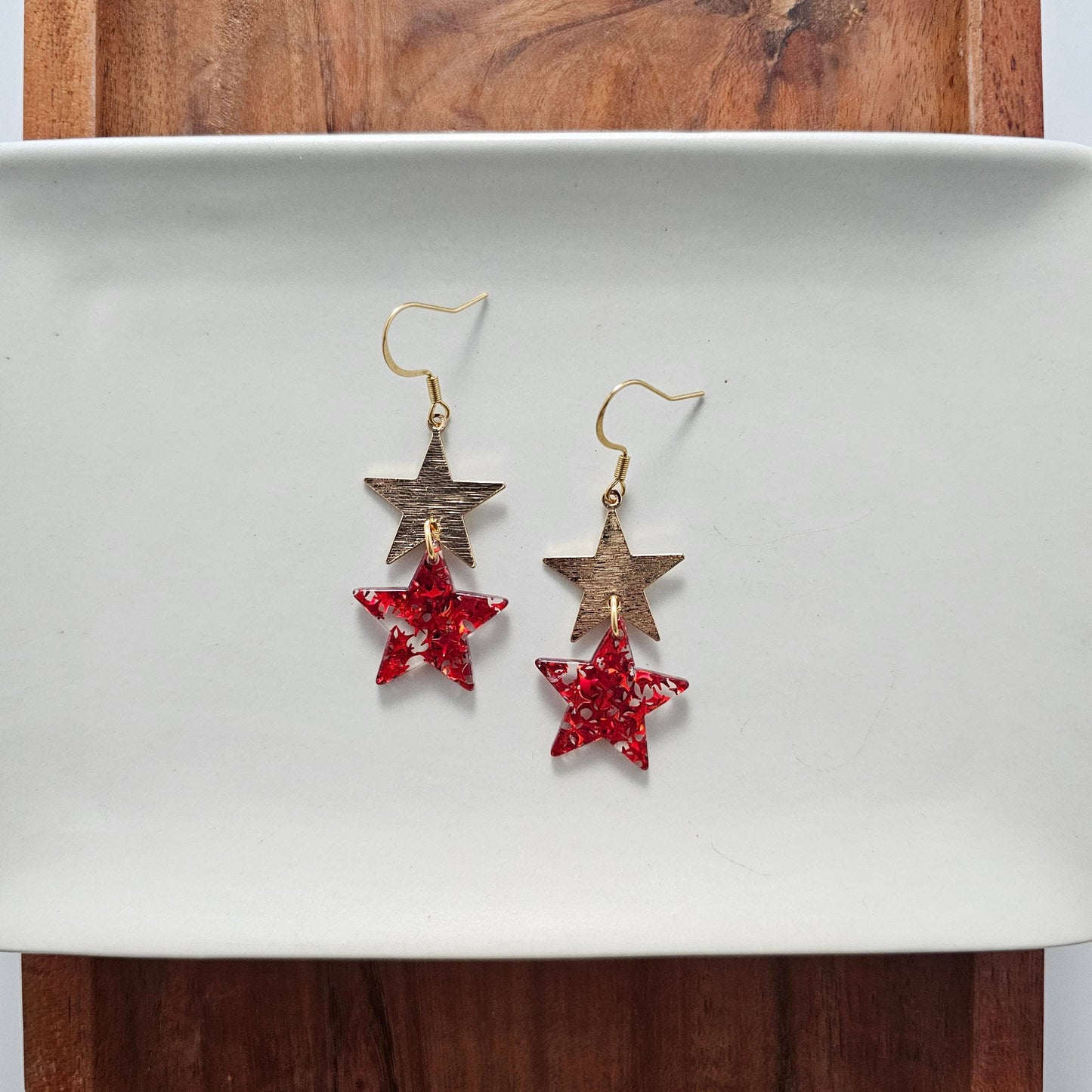 Starry Earrings - Red Glitter // 4th of July Patriotic