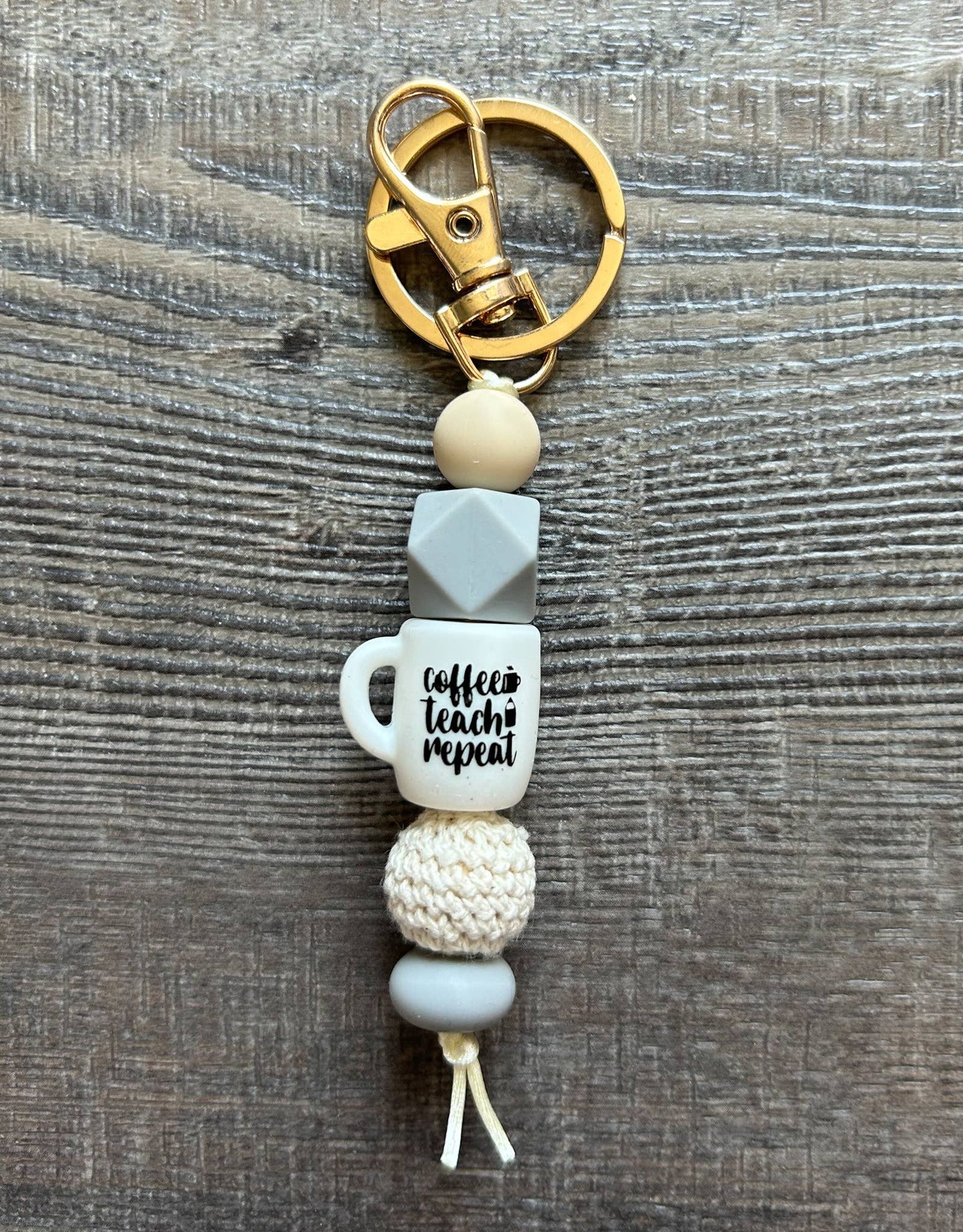 Coffee Teach Repeat Silicone Bead Keychain