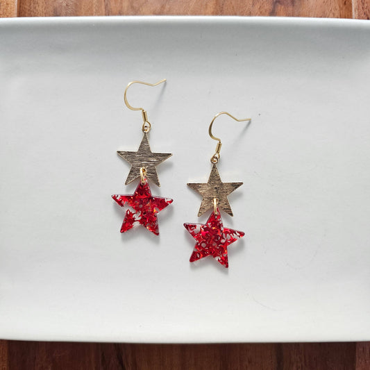 Starry Earrings - Red Glitter // 4th of July Patriotic