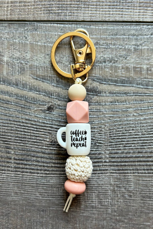 Coffee Teach Repeat Silicone Bead Keychain