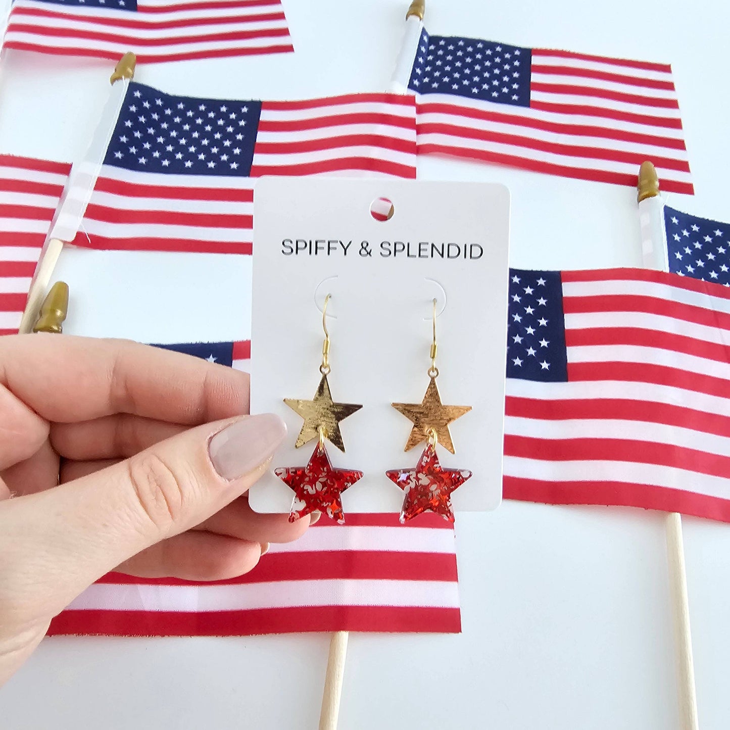 Starry Earrings - Red Glitter // 4th of July Patriotic
