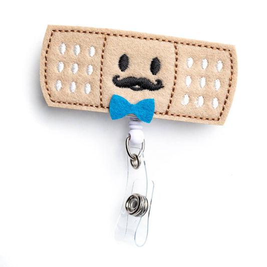 blue bowtie bandage badge reel