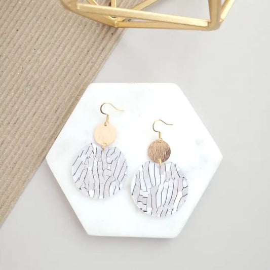 Zoey Earrings - Pearl Black Stripe / Acrylic Brass Earring